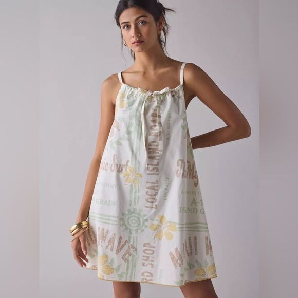 NWT BDG Urban Outfitters Eva Tie-Front Ruched Strap Trapeze Mini Dress medium - Picture 2 of 13